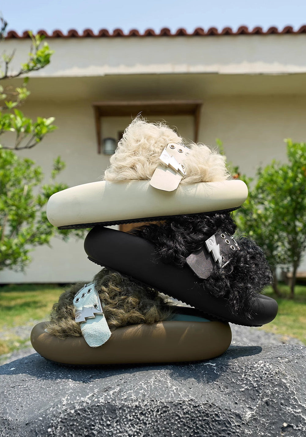 XMZY | Wool Blend Fashion Slides-White - PSYLOS 1, XMZY | Wool Blend Fashion Slides-White, Slippers, XMZY•JAPAN, PSYLOS 1